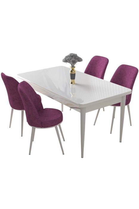Hanah Home Juego de Comedor de 5 Piezas Blanco y Púrpura Hanah Home Juego de Comedor de 5 Piezas Blanco y Púrpura